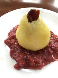 Stuffed Pears with Plum Sauce